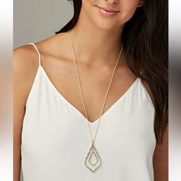 Kendra Scott Simon Long Pendant Necklace mixed Metal 14k Gold-Plated w/ dust bag